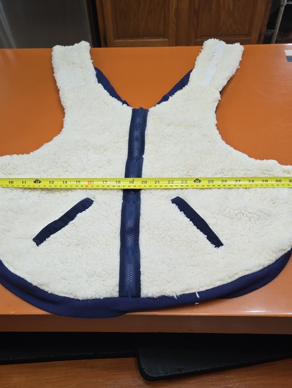 Sherpa Dog Coat with Navy Trim
